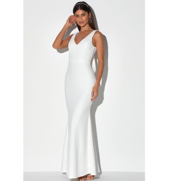 NEW LULUS This Bliss IVORY Sleeveless TIE-BACK Mermaid Maxi WEDDING DRESS Gown - Picture 7 of 16